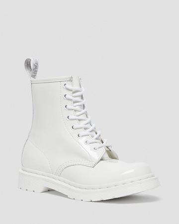 White Women's Dr Martens 1460 Mono Patent Leather Lace Up Boots | CA 169MQZ